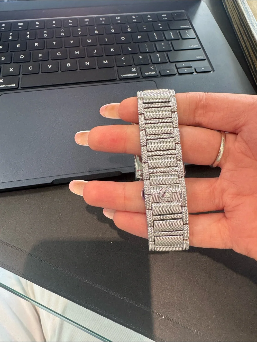Judith Ripka Silver-Tone Charley Rectangular Tank Watch w/ Blue Stone Markers